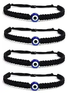 Handmade Nazar Evil Eye Charms Black Thread Bracelet Adjustable Bracelet for Women, Men, Girls & Boys 4 Piece (BLACK)