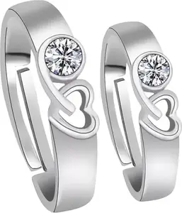 HeartwithCrystalLoveBirdsSilverPlatedCoupleRingsforBoys&Girls(309-HeartwithCrystalCoupleRing(M:01))