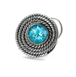 JSAJ BLUE TOPAZ Stone Nose Pin Wire Nose Pin in Pure 92.5 Sterling Silver (BLUETOPAZ 7176)