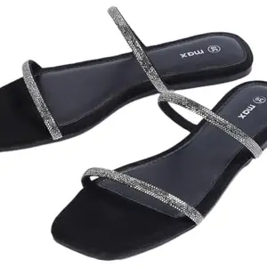 Max Women Embellished Strap Flat Sandals,Black,40