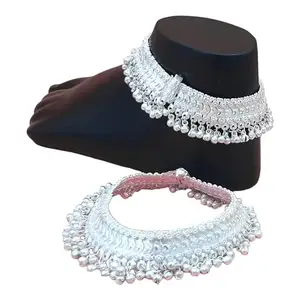 BR Ornaments German silver statement Anklet payal set for Women & Girls