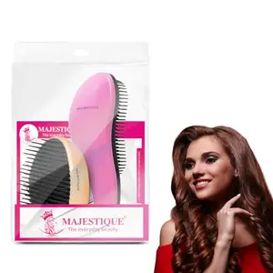 Majestique Detangler Hair Brush for All Hair Types, Mini Detangler Hair Brush, Soft Ball Tip Tooth Hair Brush | Long and Small Tooth Hair Brush, Daily Use Hair Brush (Pack of 2)