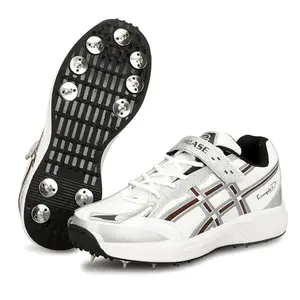ASE PRO Mens Elite Performance 2.0 Metal Spikes Cricket Shoes for Men (White/Red) 5 UK/IND
