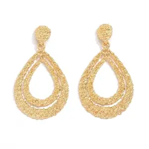 OOMPH Jewellery Gold Tone Textured Double Layer TearDrop Large Party-Wear Drop Earring for Women & Girls Stylish Latest (ESSK147_A)