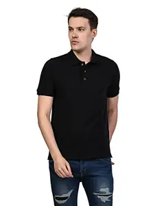 Kalt Men's Plain Half Sleeves Polo Neck Cotton Blend T-Shirt (T0009 Black 6XL)