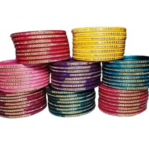 Generic red yellow pink green maroon blue lac bangles 8 sets bangles (paack of 64) (2.4)