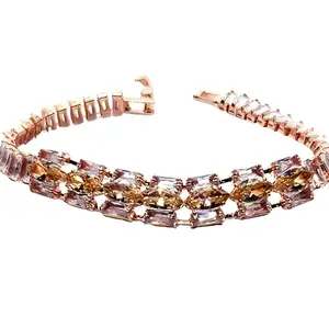 Crystal Statement Bracelet, Rose Gold Plated, Double Row Design with Clear and Champagne Crystals for Women and girls
