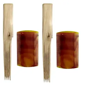 Beauty Tool Wooden & Plastic Dust Lice Clean Remove Fine Tooth, Hair Comb & Eeroli | (2 Set) |