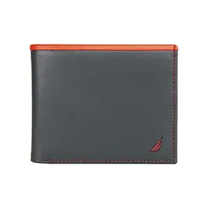 Nautica Men's Classic Leather Bifold RFID Wallet (Available in Smooth or Pebble Grain), Pop Color - Navy/Red, One Size