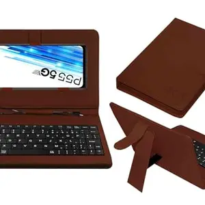 ACM Keyboard Case Compatible with Itel P55 Mobile Flip Cover Stand Direct Plug & Play Device for Study & Gaming Brown