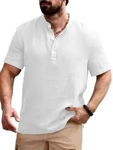 WIZOON Shirt for man | Men’s Black Shirt | Cotton Blend | Casuals | Mandarin Collar | Half Sleeves | Regular Fit for Men