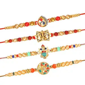 De Marquis 4 Rakhi Set, 1 Roli-Chawal Pack, 1 Greeting Card for Brother/Bhai/Bhaiya/Bhabhi/Kids (HAPPY RAKSHA BANDHAN)