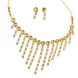 Traditional Kundan Choker Necklace, Gold-Plated, Crystal Beads, Cascading Design