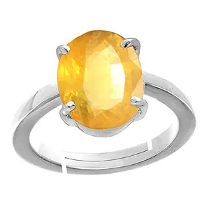 Anuj Sales Anuj Sales Certified Unheated Untreatet 4.00 Ratti A+ Quality Natural Yellow Sapphire Pukhraj Gemstone Silver Adjustable Ring for Women's and Men's