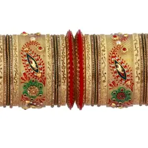 IMPREXIS STORE Kundan Cream/Red Rajasthani Rajwada Bangle Set for Women And Girl's for Every Occasion (2.6)