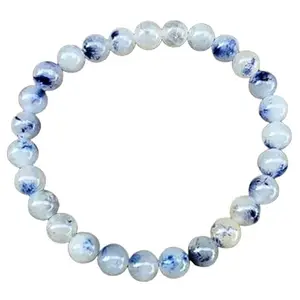RRJEWELZ Unisex Bracelet 8mm Natural Gemstone Dumortierite In White Quartz Round shape Smooth cut beads 7 inch stretchable bracelet for men & women. | STBR_03121