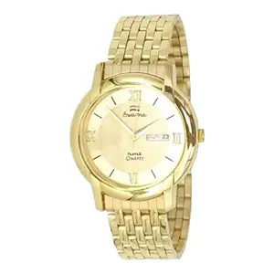 HMT FASHION Golden Dial Day Date Function Display Quartz Display Analogue Watch for Men G1530G