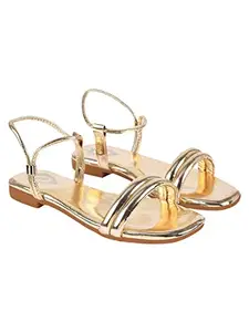 Stylestry Embellished Backstrap Golden Flat Sandals For Women & Girls/UK5