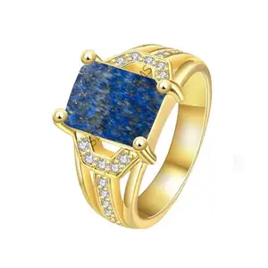 SIDHGEMS 11.25 Ratti / 10.00 Carat Lapis Lazuli Ring Natural Lapiz Ring Original Lab Certified Blue Lapis Precious Stone Adjustable Ring Gold Plated for Men and Women,s