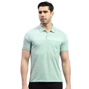 Monte Carlo Mens Light Green Printed Polo Collar T-Shirt