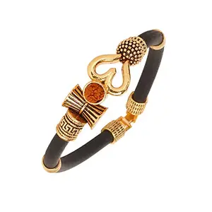 Shining Jewel - By Shivansh Gold Healing And Powerful Adjustable Leather Bracelet For Men (Sj_3324)