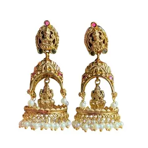 Charm_fashion_jewels Women's Gold Plated Temple Jhumka Earrings | Traditional South Indian Inspired Jewelry | Antique Style Ethnic Design | Perfect for Weddings, Bridal, & Special Occasions
