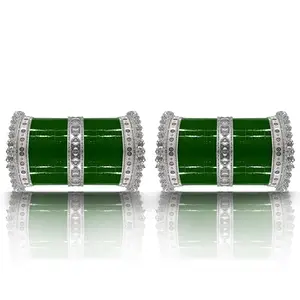 BANGLESKART Bridal Punjabi Long Chuda Bangle Set with Silver Rajwadi Kada for Women's (1 Pair)