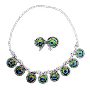 Oxidised Choker Necklace Set for Women with Peacock Feather Theme