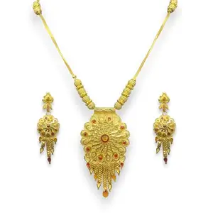 HKG Art Jewellery One Gram Gold Plated Meena Work Jewellery Set For Girls and Women | Traditional Fancy Chain Pendant and Earrings Sets | Best For Gifting (UHKRSCHNPS103) (RSCHNP7506M_615_111)