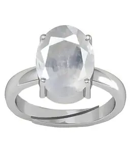KUSHMIWAL GEMS 8.25 Ratti Certified Natural panchdhatu Adjaistaible Silver Plated Ring White Sapphire Pukhraj Loose Gemstone for Women and Men