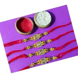 MOOLYAVAAN PRODUCTS Square Stone Rakhi | RakshaBandhan Rakhi | With Roli & Chawal (MOOLYA-0120) (Pack of (7)