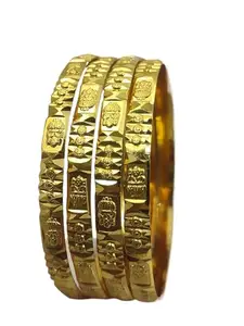 MEHAK CURATORS Gold Plated One Gram Gold Brass Gold Covering Bangles Set of 4 for Women and Girls (2.2)