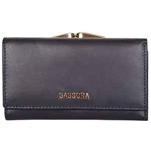 Sassora Genuine Leather Medium Size Blue RFID Protected Women Wallet (12 Card Slots)