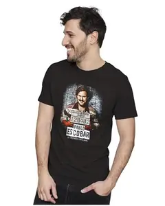 ALLEN BLACK Men's & Women's Regular Fit T-Shirt Pablo Escobar Jail Mugshot 100% Cotton Unise T-Shirt Black_ESCOPA11-Black S Men Round_