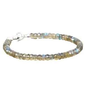 Gems_Hub Silver Plated Bracelet with Grey Faceted Labradorite Beads – Rondelle 3-3.5mm – For Men & Women|FIZA_LINK_04051