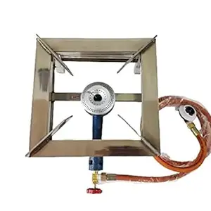 SARFI Stainless Steel Single Burner Square Commercial Gas Stove Bhatti | Silver (L10 X W10 X H8 Inch)