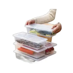 Pack of 4 Fridge Organizers with Lid and Drain Plate, Freezer Safe Plastic Containers