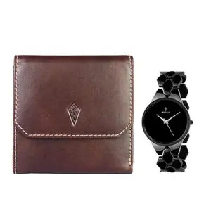 IMPERIOUS - THE ROYAL WAY IMPERIOUS Women's Analogue Watch with Brown Leather Wallet Combo for Couples Gift. Anniversary/Wedding Present for Couples| Festive Watch & Wallet for Gifting (Black)