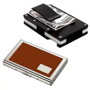 Stealodeal Black Metal Wallet Money Clip with Brown Water Resistant Card Holder