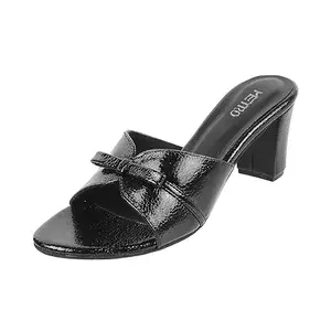Metro Women Black Synthetic Leather Block Heel Slip-on Sandal UK/8 EU/41 (40-139)