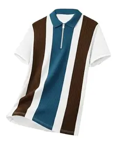 Enitor Mens Half Sleeves Polo Neck T-Shirt, Summer Wear T-Shirt for Men, Casual Half Zipper T-Shirts for Boys, Everyday Tshirts for Boy, Stylish Streetwear Tshirts
