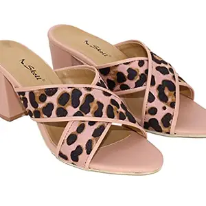 SKOLL Women and Girls Pink Cheetah Print Block Heels 41