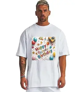 ZYRA FASHION Happy Birthday Celebration T-Shirt, White Cotton, Graphic Print Design in 240 GSM (in, Alpha, M, Plus, Size M)