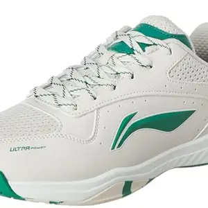 Li-Ning Ultra Power Non-Marking Badminton Shoe|Indoor Sports|Stability Heel, Prototypical Sole, Lightweight Shoe (White Sand/Pine Green,UK 4)