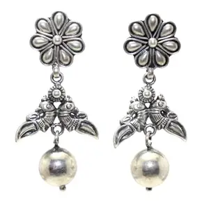 Rajasthan Gems Dangle Bird Earrings 925 Sterling Silver Handmade Women Gift Traditional H697