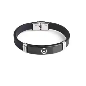 Shiv Jagdamba Mens ID Beads | Stainless Steel Leather Bracelet |Peace Sign Symbol | Husband |Brother|Boyfriend |Son| Grandpa ShivBr2024176