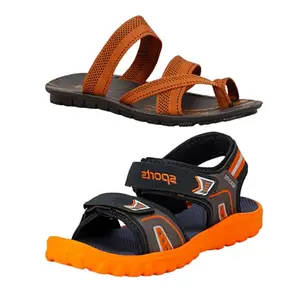 Liboni Mens Stylish Brown Slippers & Orange Sandals Combo Pack of 2 (9)