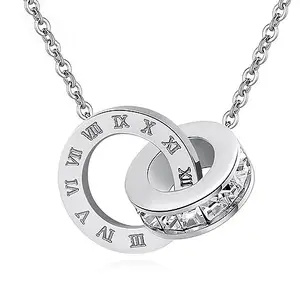 Jewels Galaxy Silver Plated Stainless Steel Anti Tarnish Roman Numerals Pendant with Cubic Zirconia (CT-PS-48043)