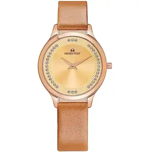 SWADESI STUFF Stefanos Diamond Ring Dial Premium & Luxurious Genuine Leather Brown Strap Analog Watch for Women