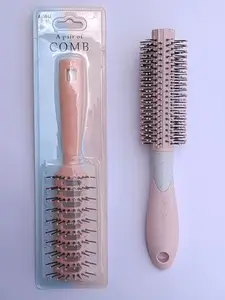 Cushioned & Round Hair Brush Combo – Pack of 2 | Detangling Paddle Brush & Styling Round Brush | For Men & Women | Smooth Blow Drying, Curling & Daily Grooming